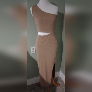 NWT Pretty Garden One-Shoulder Tan Cutout Dress S Small